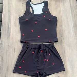Women's Medium Black and Red Heart Sleepwear Set racer back tank, boxer short
